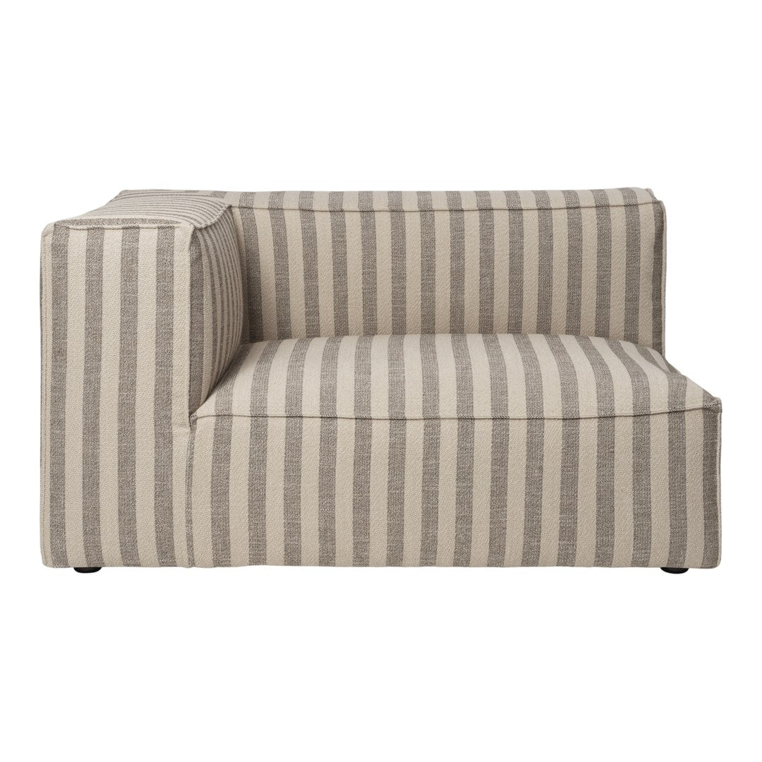 Beige and gray striped fabric corner sofa with modern design and clean lines. Ideal for contemporary living spaces.