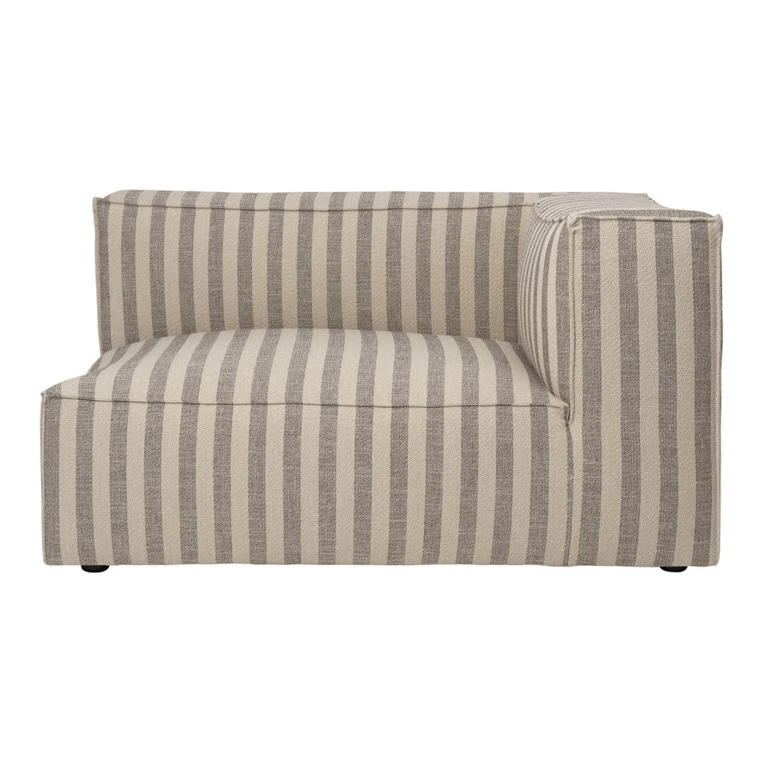 Beige and gray striped modular sofa with a modern design, featuring clean lines and a low-profile silhouette.