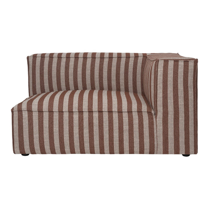 Brown and cream striped corner sofa, featuring a modern design with bold lines and a soft texture.