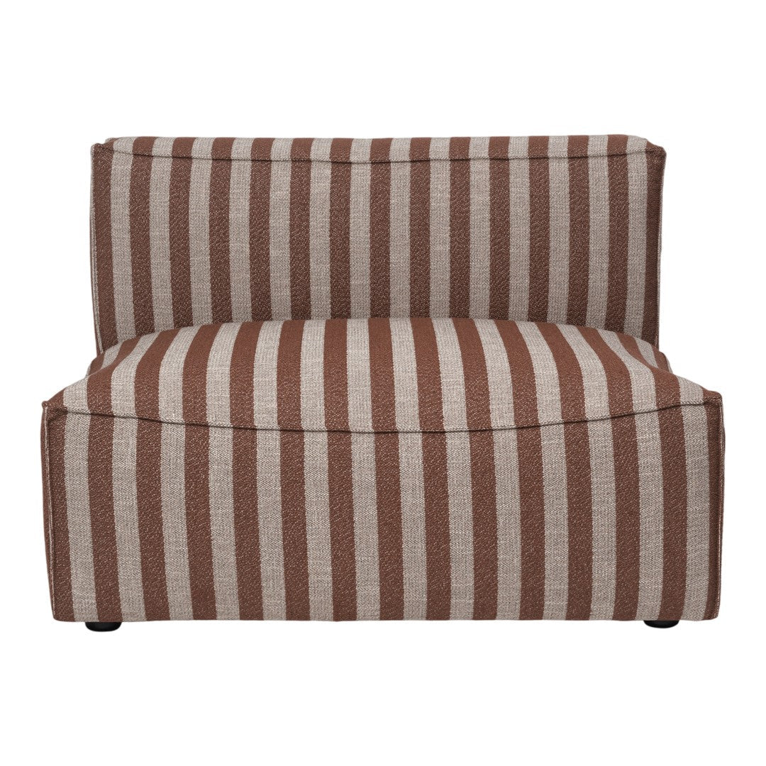 Brown and beige striped upholstered chair with a contemporary design and comfortable backrest. Perfect for stylish interiors.