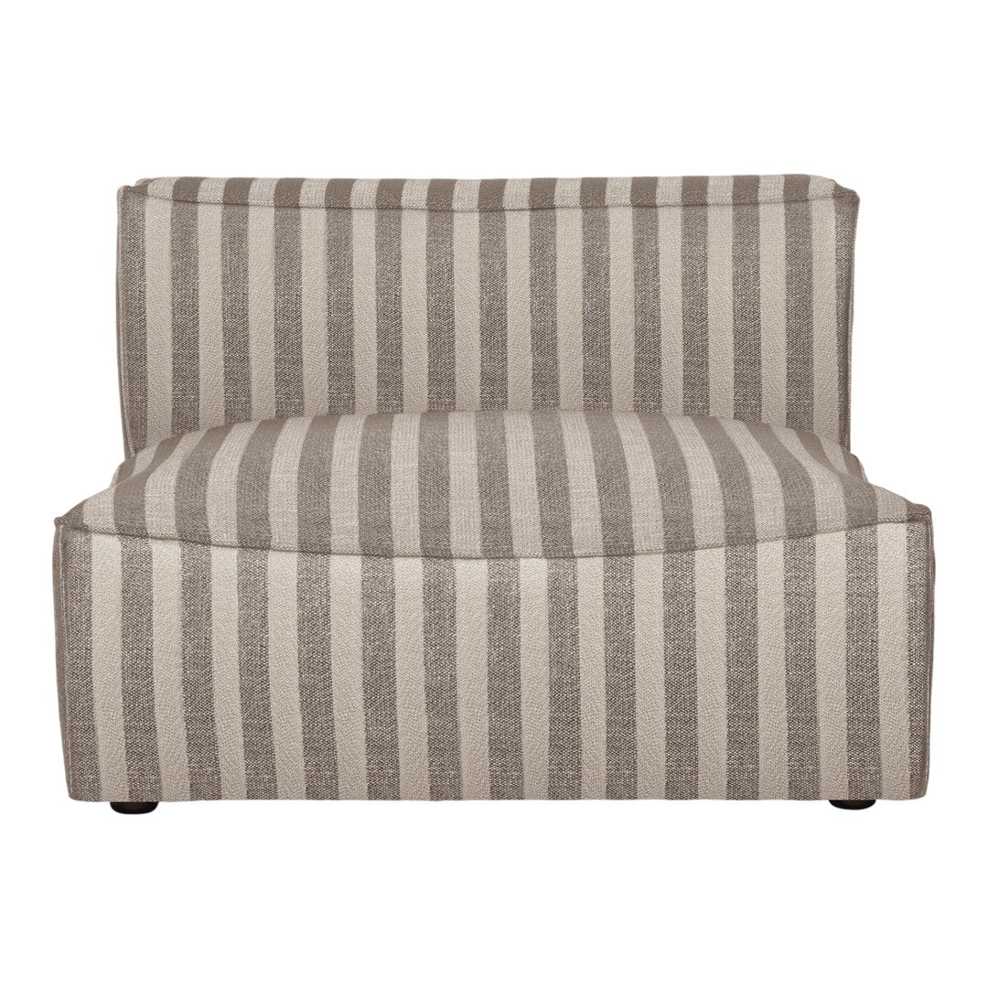 Beige and cream striped fabric armchair with a sleek, modern design. Perfect for contemporary home decor.