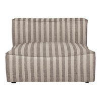 Beige and cream striped fabric armchair with a sleek, modern design. Perfect for contemporary home decor.