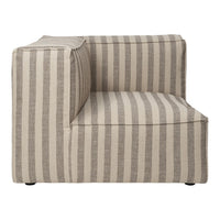 Beige and gray striped corner sofa with a contemporary design, showcasing a modern, minimalist aesthetic.