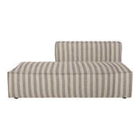 Striped chaise lounge in neutral tones of beige and gray, featuring a modern, minimalist design.