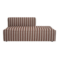 Brown and cream striped sofa in a modern design, showcasing bold vertical patterns. Ideal for contemporary interiors.