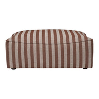 Brown and cream striped ottoman with a sleek, modern design. Perfect for stylish seating or decor enhancements.