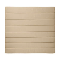 Beige quilted square cushion with subtle horizontal stripes, adding texture and warmth to any space.