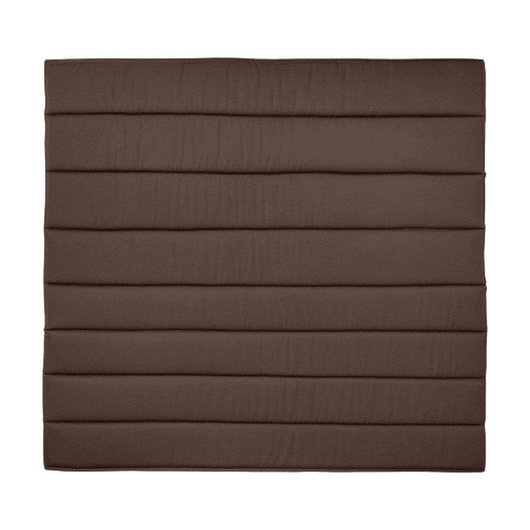 Brown quilted cushion featuring horizontal stripe pattern for added texture and comfort.