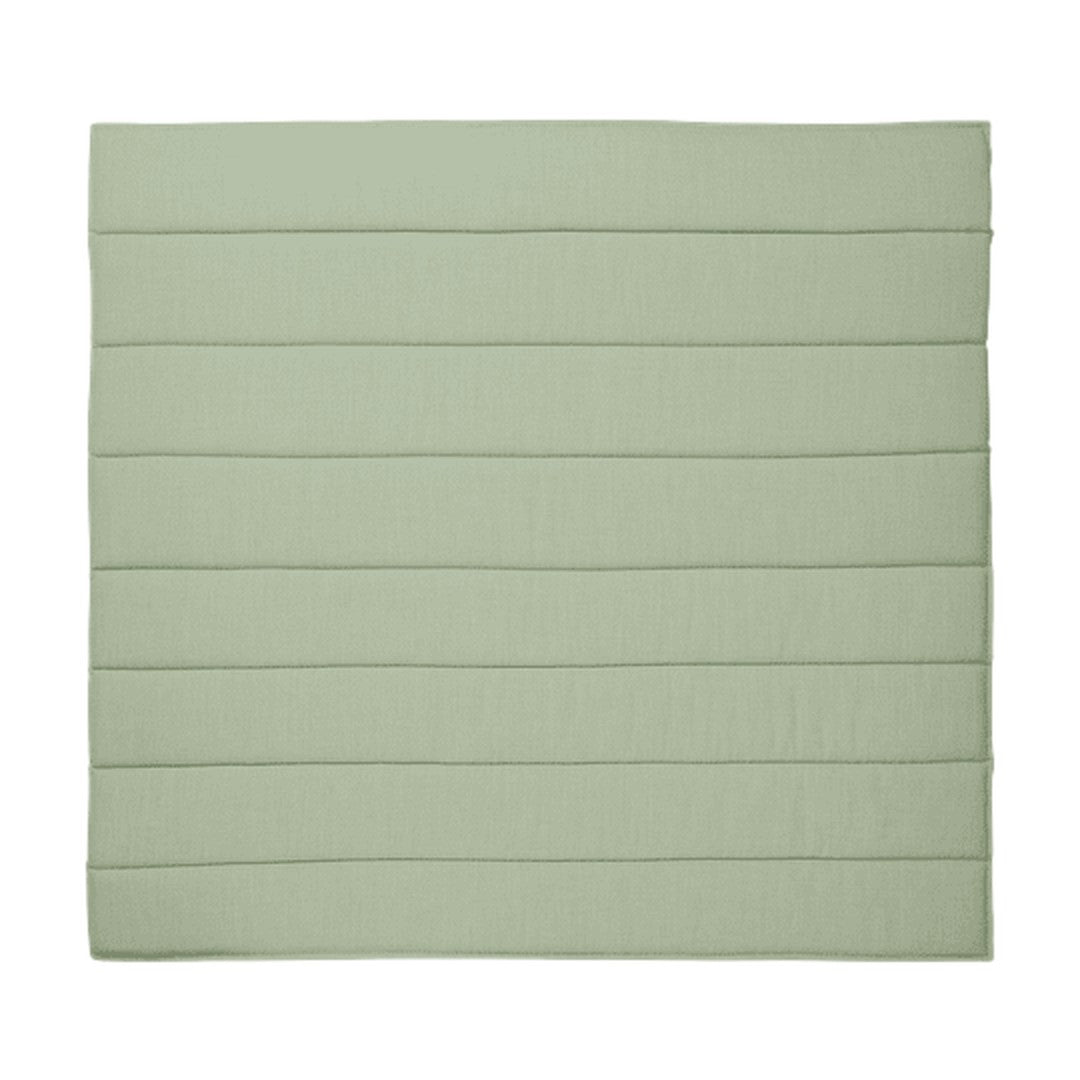 Light sage green square cushion with horizontal stitched lines pattern. Soft texture adds a subtle elegance.