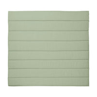 Light sage green square cushion with horizontal stitched lines pattern. Soft texture adds a subtle elegance.