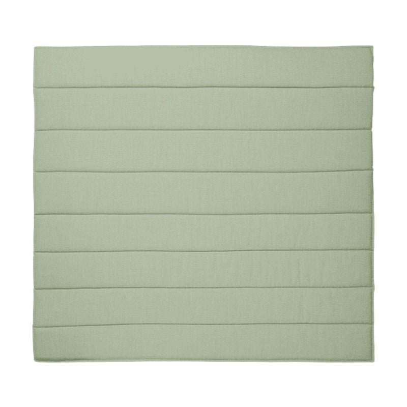 Light sage green square cushion with horizontal stitched lines pattern. Soft texture adds a subtle elegance.