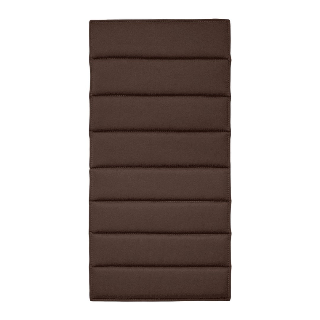 Brown padded cushion with a sleek, ribbed pattern, perfect for outdoor seating or lounging.