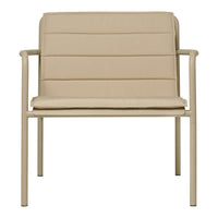 Beige striped chair with a sleek, minimalist design and a light-colored metal frame. Perfect for modern decor.