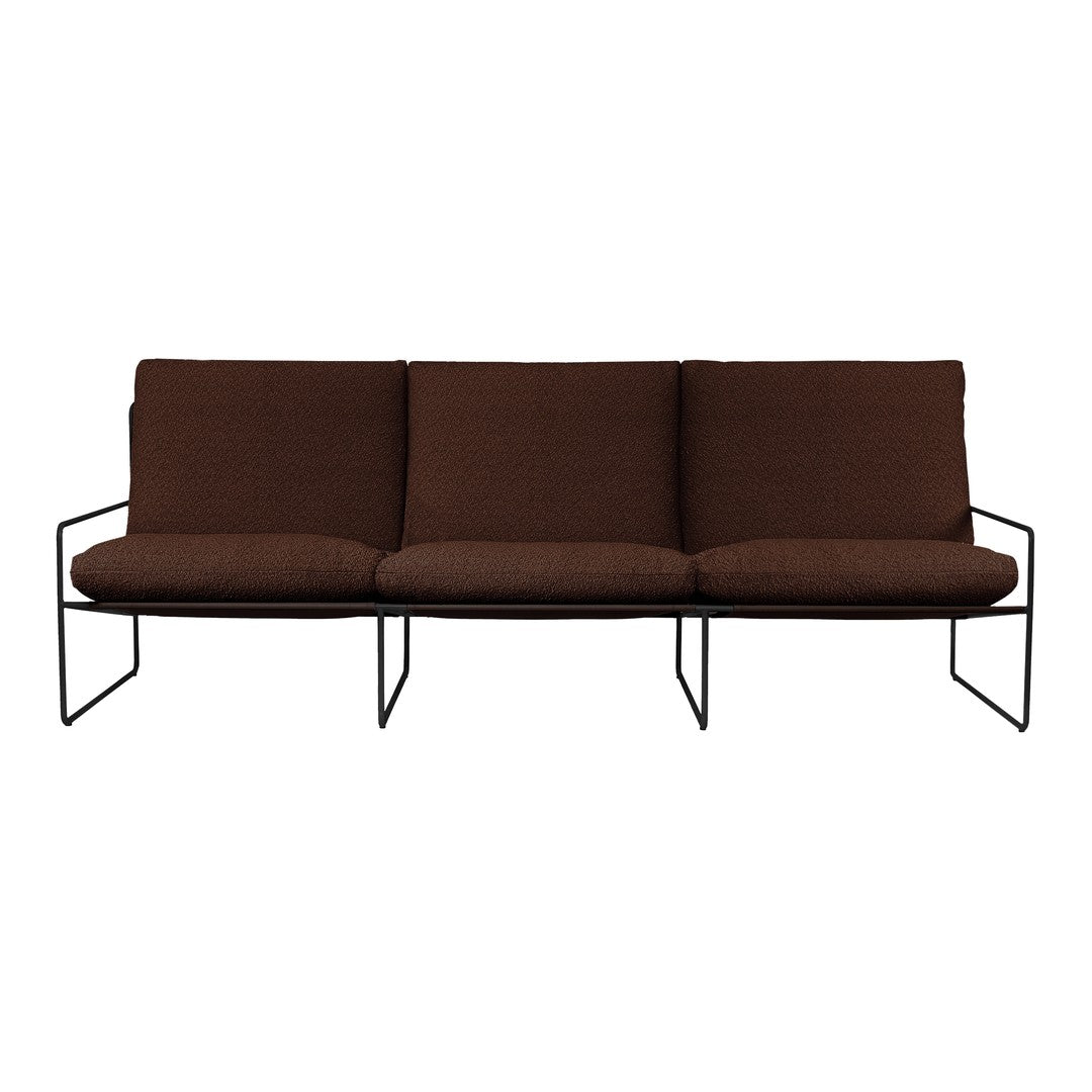 Modern brown sofa with a minimalist black metal frame and smooth, clean lines. Perfect for stylish interiors.