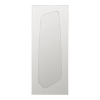 Sleek white wall mirror with a modern, irregular shape and a smooth reflective surface. Ideal for contemporary decor.