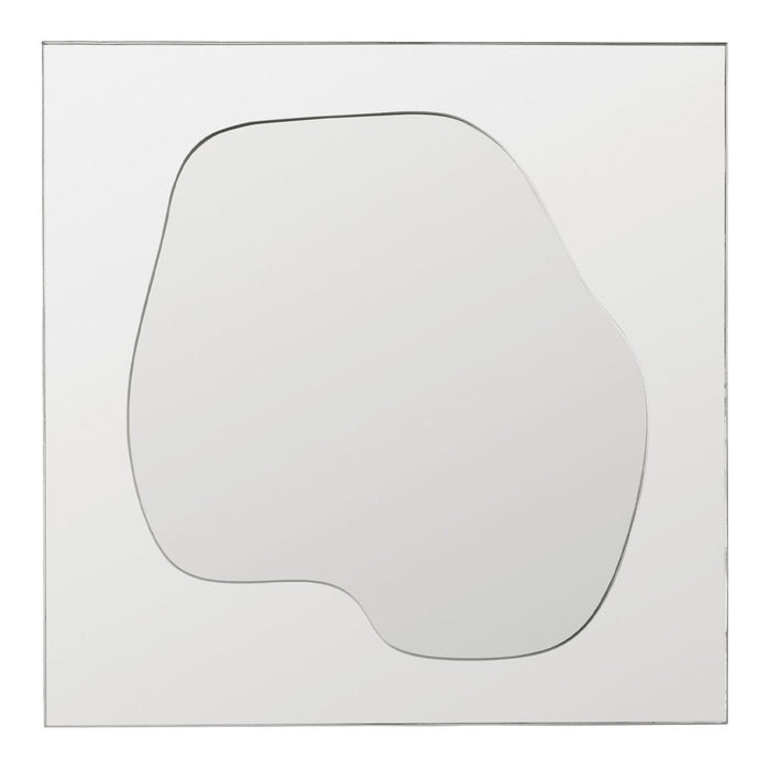Abstract white mirror with an irregular oval pattern and a sleek, modern outline. Perfect for contemporary decor.