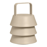 Beige three-tiered tray with a sleek handle, featuring a modern, minimalist design. Perfect for stylish storage solutions.