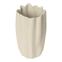 Cream-colored vase with a sculptural, wavy pattern and a ruffled top edge for a modern, textured look.