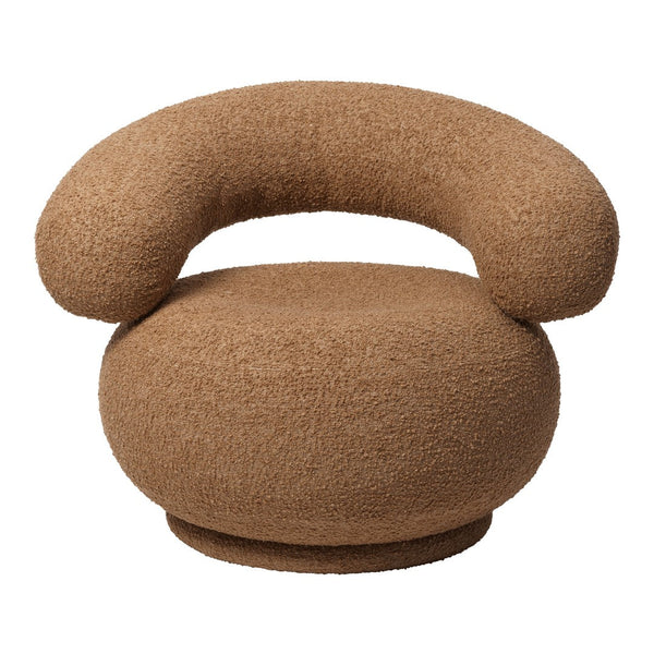 Brown textured chair with a smooth, rounded design and a plush finish, perfect for modern decor.