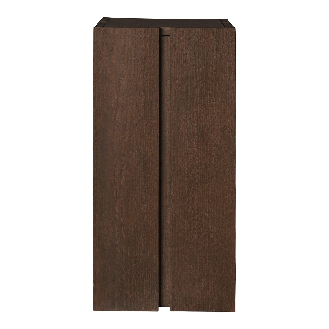 Dark brown wooden cabinet with a sleek, modern design and smooth surface. Perfect for minimalistic decor.