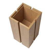 Light wood color with a smooth, natural grain and minimalist geometric pattern. Modern cylindrical design.