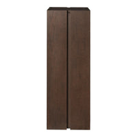 Dark brown wooden cabinet with a smooth finish, featuring a minimalist design and no visible patterns.