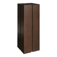 Tall, sleek storage cabinet in rich dark brown with smooth, minimalistic design and no visible patterns.