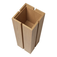 Natural light wood vase with vertical grooves and a minimalist design, showcasing a warm beige color.