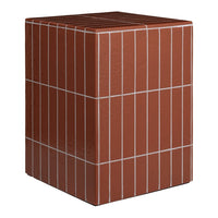 Terracotta cube with vertical white stripe pattern, ideal for modern decor accents.
