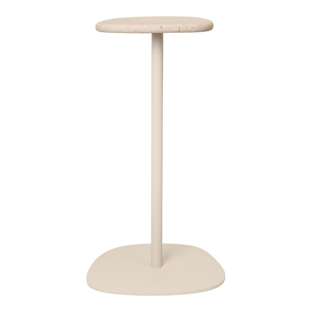 Beige round top table with a smooth finish and a minimalist design on a solid base. Perfect for modern decor.