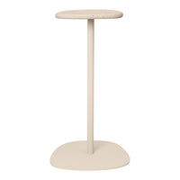Beige round top table with a smooth finish and a minimalist design on a solid base. Perfect for modern decor.