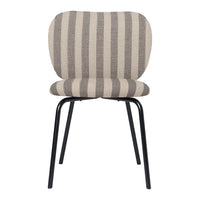 Beige and gray striped chair with black metal legs, featuring a cozy, modern design. Perfect for any contemporary space.
