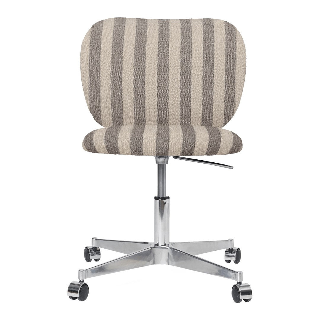 Beige and taupe striped accent chair with a sleek chrome base, perfect for modern home offices.