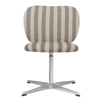 Beige and brown striped upholstered chair with a sleek chrome base, perfect for modern interiors.