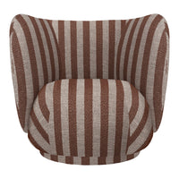 Brown and beige striped accent chair with a contemporary design, perfect for adding a stylish touch to any space.