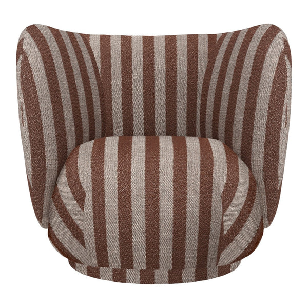 Brown and beige striped accent chair with a contemporary design, perfect for adding a stylish touch to any space.