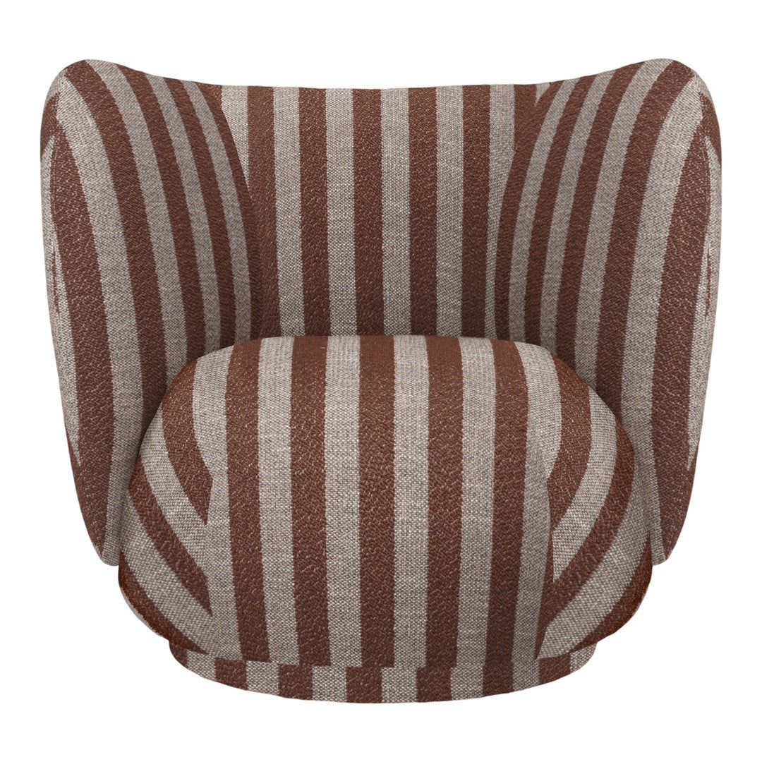 Brown and cream striped accent chair with a contemporary, plush design, perfect for modern interiors.