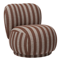 Brown and beige striped accent chair with a modern, rounded design and soft upholstery. Perfect for stylish interiors.