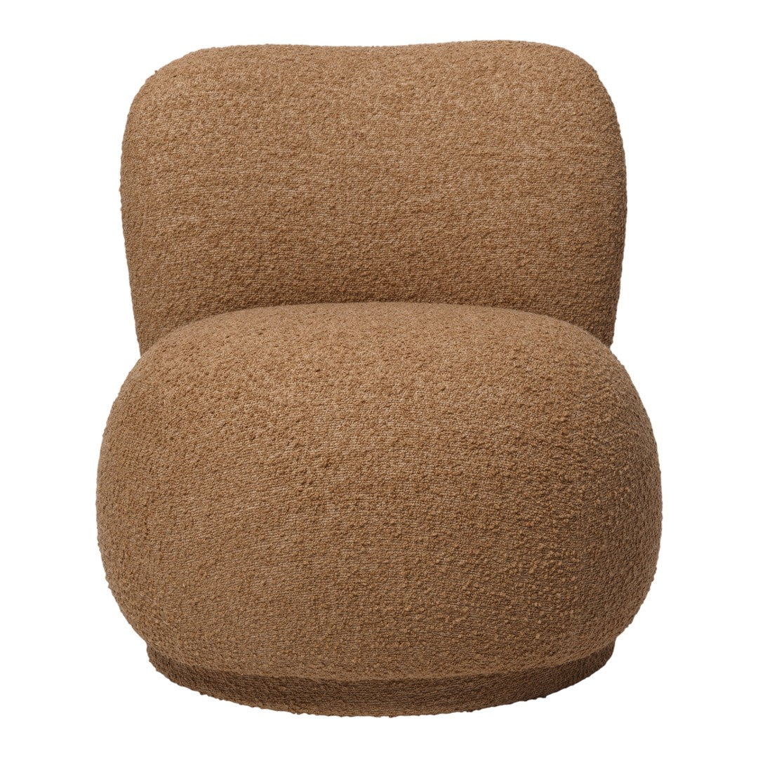 Warm brown textured chair with soft, rounded shapes and a cozy, inviting appearance. Perfect for modern decor.