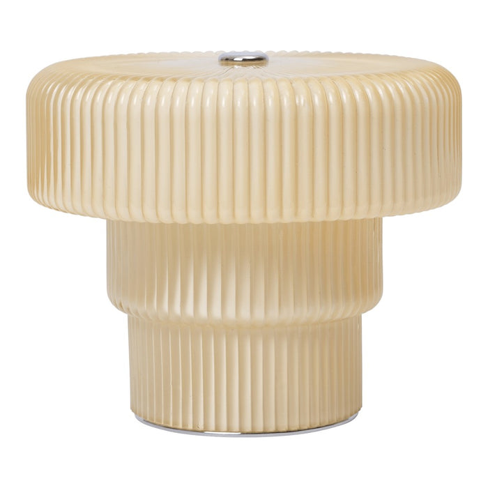 Cream-colored pleated lamp base with a rounded top and textured pattern, perfect for modern decor.