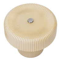Cream-colored, ribbed round knob with a silver accent for a stylish, modern touch. Perfect for cabinets or furniture.