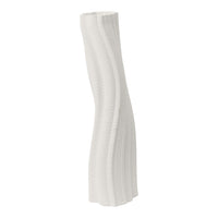 Curved white vase with a textured pattern, showcasing a modern, minimalist design and elegant lines.