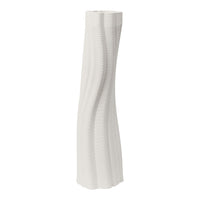 Textured white vase with vertical wavy patterns for a modern decor accent. Perfect for minimalist styling.