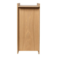 Natural wood grain cabinet in warm oak finish, featuring a simple, modern design with a smooth surface.