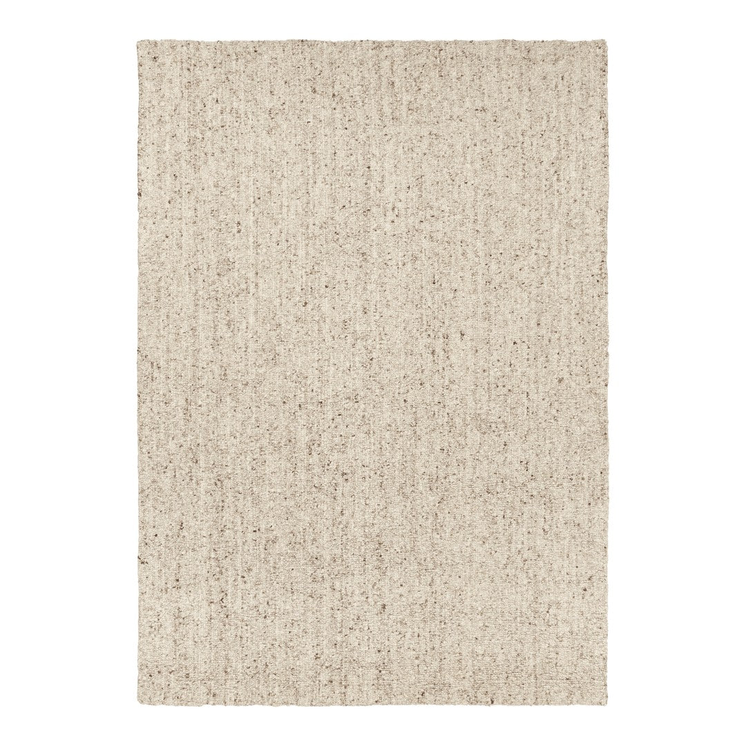 Beige textured rug with subtle woven patterns on a neutral background. Ideal for contemporary and minimalist decor.