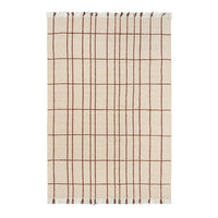 Beige rug with a grid pattern featuring thin brown lines, perfect for adding warmth to any space.