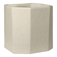 Beige geometric planter with a textured, natural finish and angular design. Ideal for modern decor.