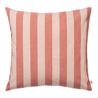 Rose and cream striped throw pillow with a modern design, perfect for adding a pop of color to any decor.
