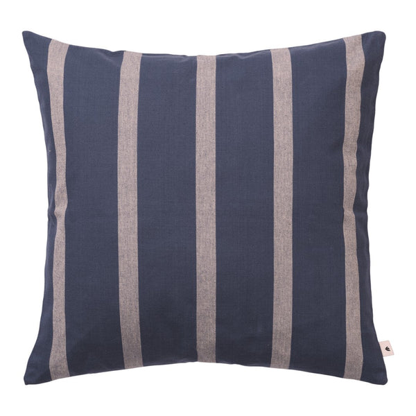 Navy blue pillow with wide beige stripes, adding a modern touch to home decor. Perfect for stylish interiors.