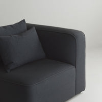 Dark gray upholstered sofa with matching cushions, featuring a minimalistic textured pattern. Perfect for modern decor.